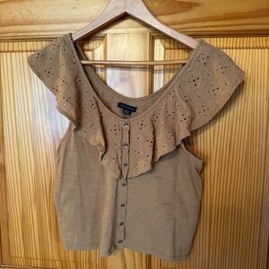 American Eagle Outfitters Brown Eyelet Ruffle Blouse